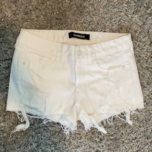 Women’s Express Destroyed Denim Shorts- White